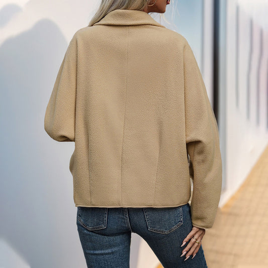 Loose Polar Fleece Lapel Horn Button Coat